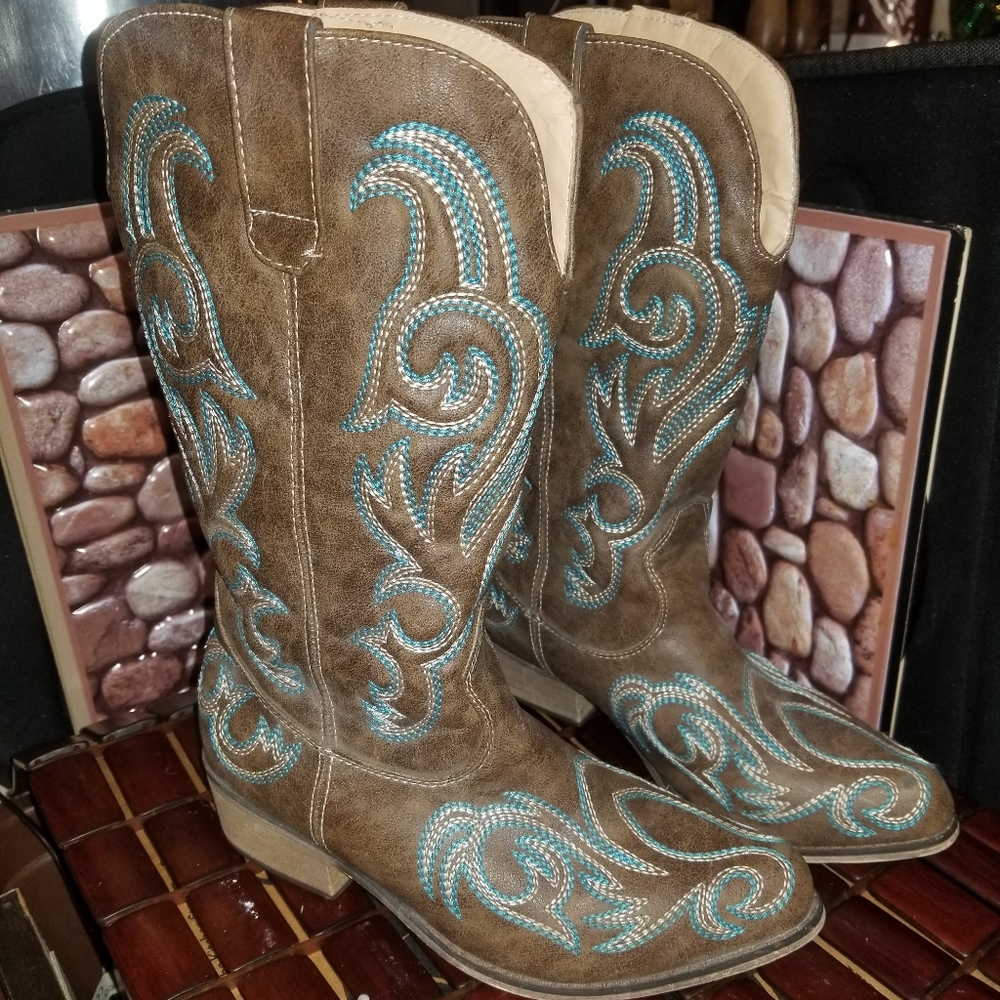 SheSole Women's Western Cowboy Boots For Women Female Pointed Toe Brown Size 5.5